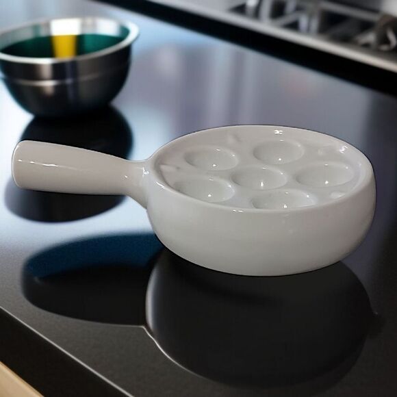 Apilco Escargot Dish Plate Tray France White Porcelain 6 Holes Farmhouse Cottage - Picture 12 of 15